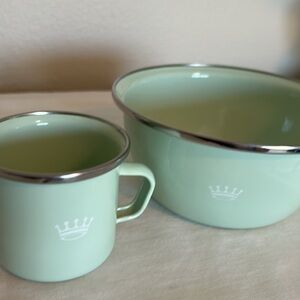 Sweet Tulip Enamel Baby Mug and Bowl Set in Mint Green